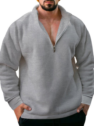 Fleece Zipped Stand Collar Hoodie for Men