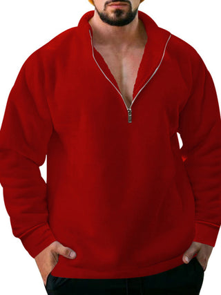 Fleece Zipped Stand Collar Hoodie for Men