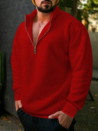 Fleece Zipped Stand Collar Hoodie for Men