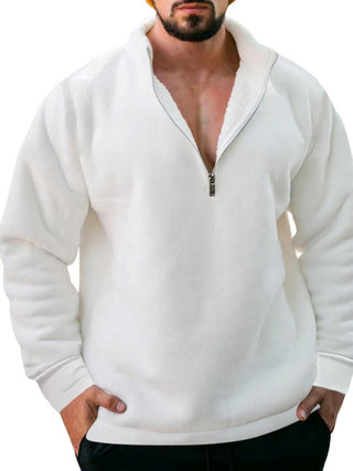 Fleece Zipped Stand Collar Hoodie for Men