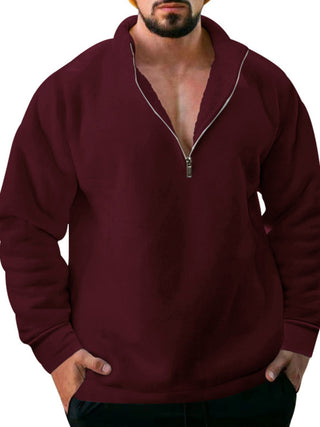 Fleece Zipped Stand Collar Hoodie for Men