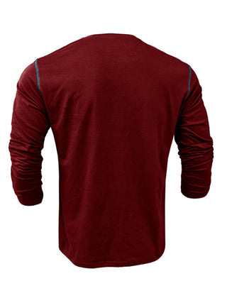 New Men's Henley Color Block Knitted Long Sleeve T-Shirt