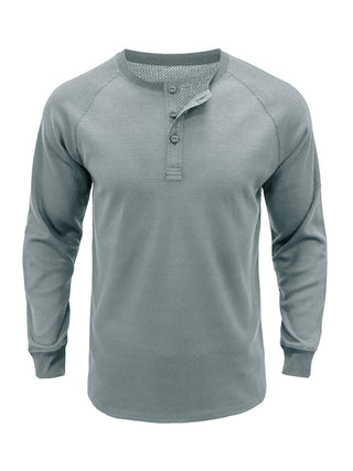 New Men's Round Neck Waffle Henley Shirt