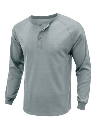 New Men's Round Neck Waffle Henley Shirt