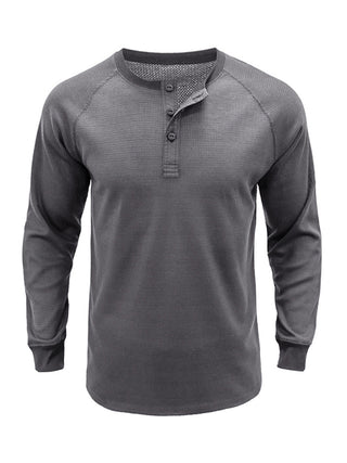 New Men's Round Neck Waffle Henley Shirt