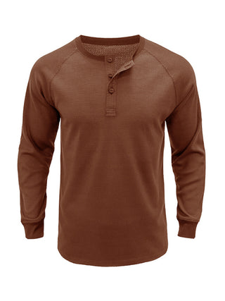 New Men's Round Neck Waffle Henley Shirt