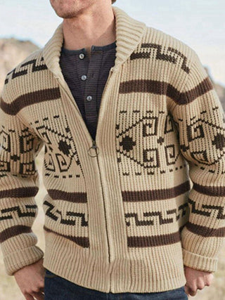 Men's casual lapel jacquard knitted jacket