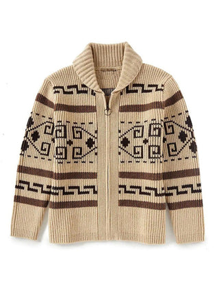 Men's casual lapel jacquard knitted jacket