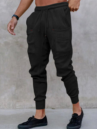 Men's new sports pants, loose legged, multi-pocket casual trousers