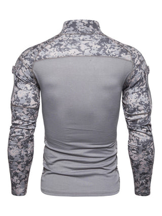 Men's Military Field Outdoor Elastic Fitness Camouflage Long Sleeve Zipper Pocket T-Shirt