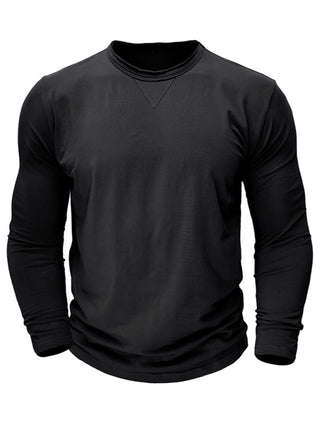 Men's new solid color round neck long sleeve cotton t-shirt