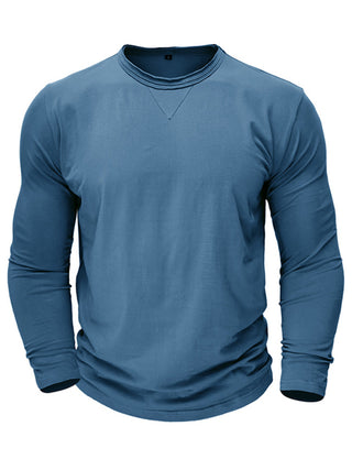 Men's new solid color round neck long sleeve cotton t-shirt