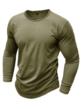 Men's new solid color round neck long sleeve cotton t-shirt