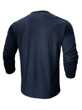 Men's new solid color round neck long sleeve cotton t-shirt