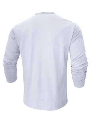 Men's new solid color round neck long sleeve cotton t-shirt