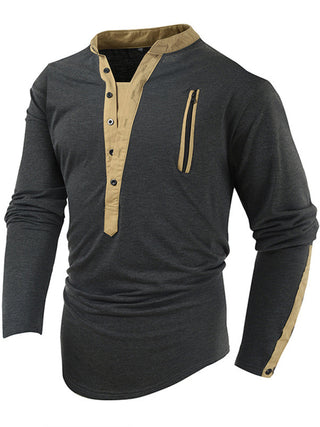 Men's New Outdoor Tactical Zipper Colorblock Henley Collar Long Sleeve T-Shirt