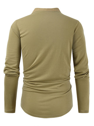 Men's New Outdoor Tactical Zipper Colorblock Henley Collar Long Sleeve T-Shirt