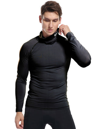 Men's new high-neck high-elastic tight sports long-sleeved T-shirt