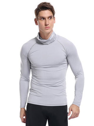 Men's new high-neck high-elastic tight sports long-sleeved T-shirt