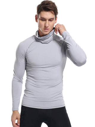 Men's new high-neck high-elastic tight sports long-sleeved T-shirt