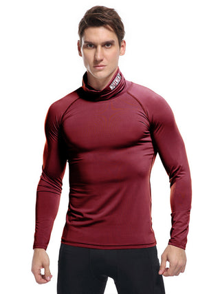 Men's new high-neck high-elastic tight sports long-sleeved T-shirt