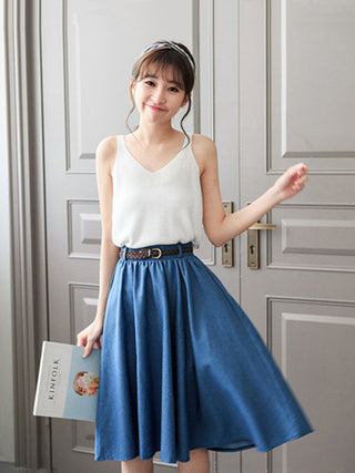 Women's High Waist Solid Color Mid Length Denim Skirt