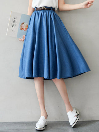 Women's High Waist Solid Color Mid Length Denim Skirt