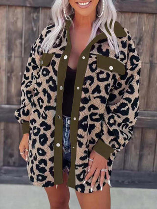 Women's casual furry clothes plush jacket women leopard print furry jacket