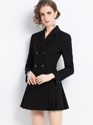 Women's long-sleeved suit collar double-breasted jacket dress