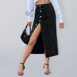 Women's Denim High Waist Slit Skirt