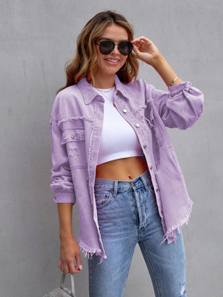 Women's Solid Color Distressed Denim Jacket