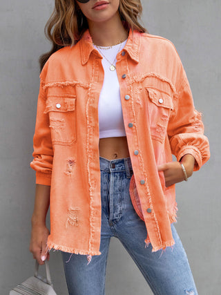 Women's Solid Color Distressed Denim Jacket