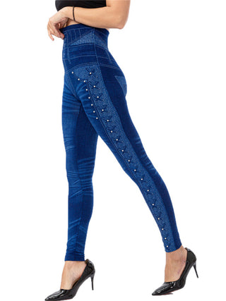 Women's Solid Color High Waist Studded Waist Detail Pull On Leggings