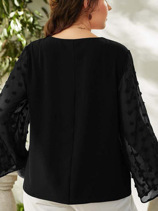 Women's Plus Size Solid Color Lace Polka Pot Sleeve V Neck Blouse