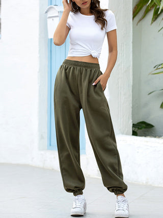 Women's Solid Color Sport Elastic Waistband Jogger