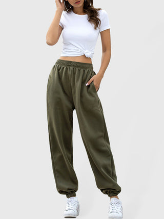 Women's Solid Color Sport Elastic Waistband Jogger