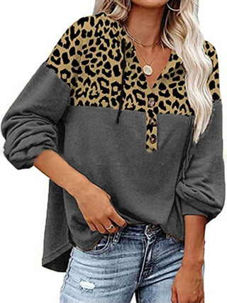 Women's Leopard Print Teddy Half Button Fleece Hoodie