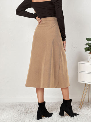 Women's Solid Color Corduroy Button Front A Line Midi Skirt