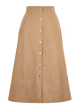 Women's Solid Color Corduroy Button Front A Line Midi Skirt