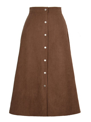 Women's Solid Color Corduroy Button Front A Line Midi Skirt