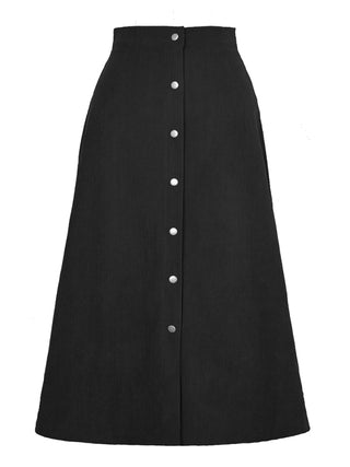 Women's Solid Color Corduroy Button Front A Line Midi Skirt