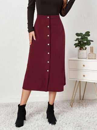 Women's Solid Color Corduroy Button Front A Line Midi Skirt