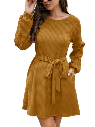 Women's Solid Color Belted Dress