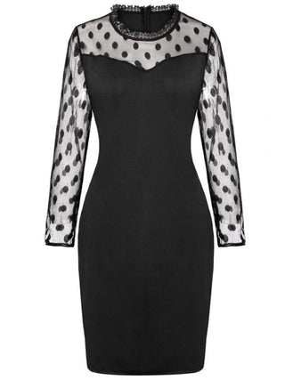 Chic Polka Dot Lace Sleeve Dress for Women