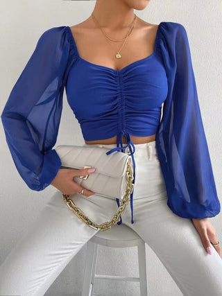 Chiffon Drawstring Knit Top for Women