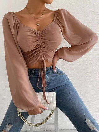 Chiffon Drawstring Knit Top for Women