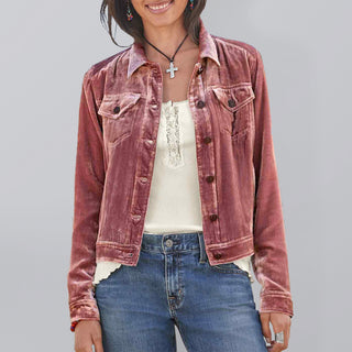 Women's Gold Velvet Cropped Cargo Jacket