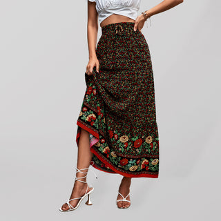 Women's High Waist Floral Long Skirt