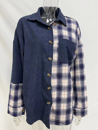 Plaid shirt cross-border European and American foreign trade women's long-sleeved loose pocket shirt