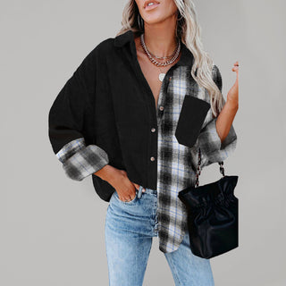 Plaid shirt cross-border European and American foreign trade women's long-sleeved loose pocket shirt